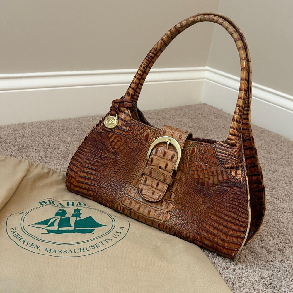 Brahmin Tan Crocodile Embossed Satchel